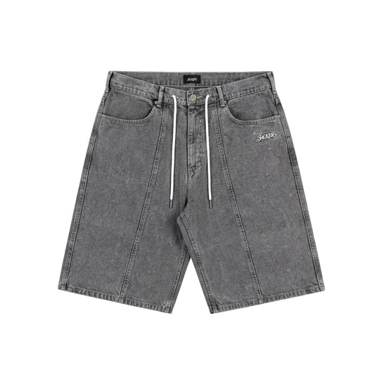 Jacker '3 Stripes' Denim Baggy Shorts - Grey