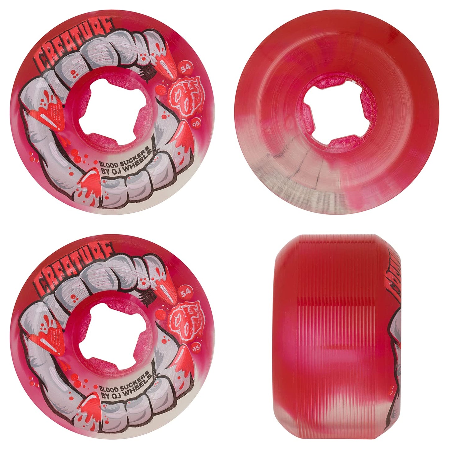 OJ's Wheels x Creature 'DNA Curbsuckers' 95A Wheels 54MM - Red/Clear Swirl