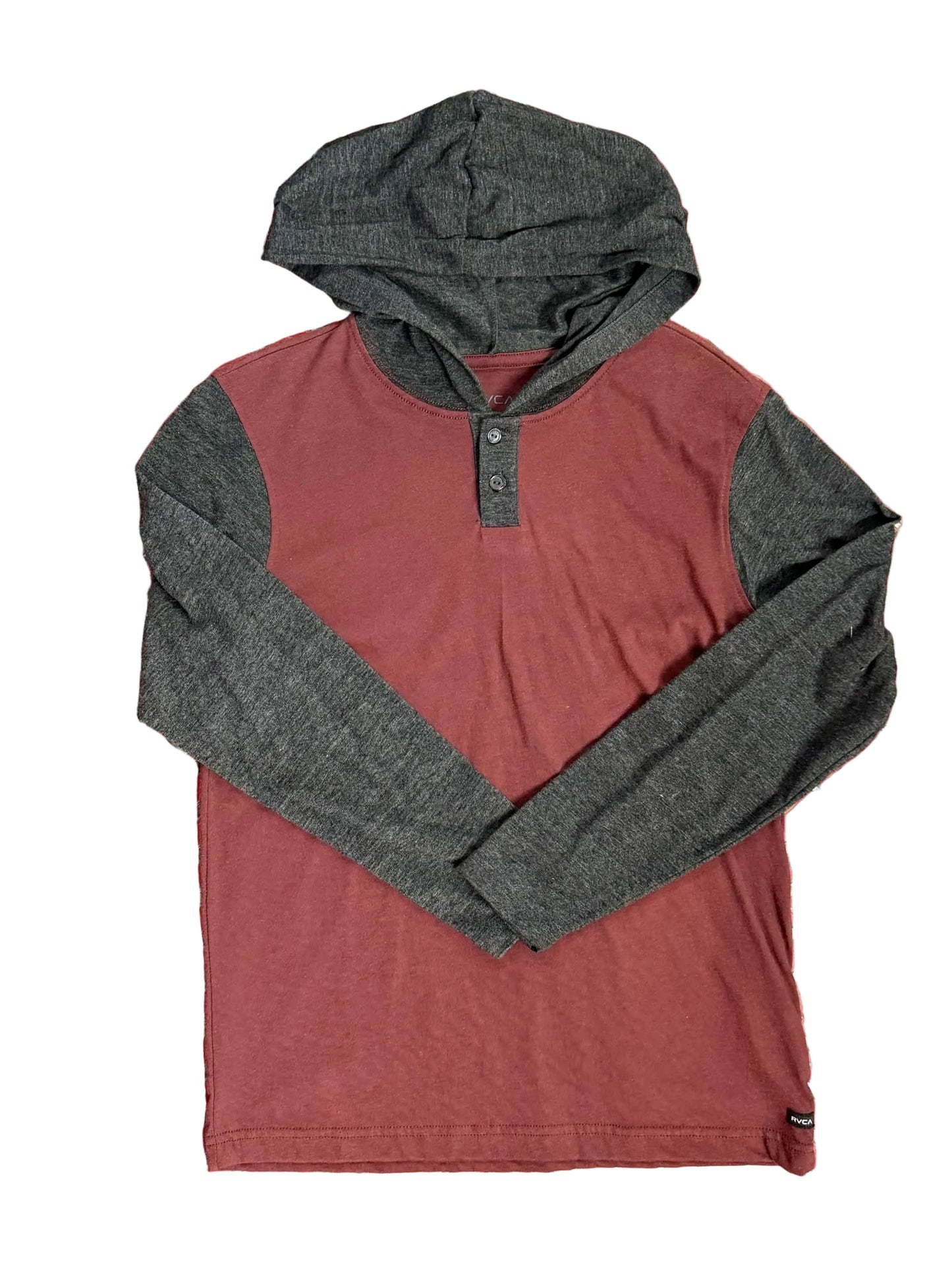 RVCA 'Pick Up' L/S Hooded Shirt - Red/Grey (KIDS)