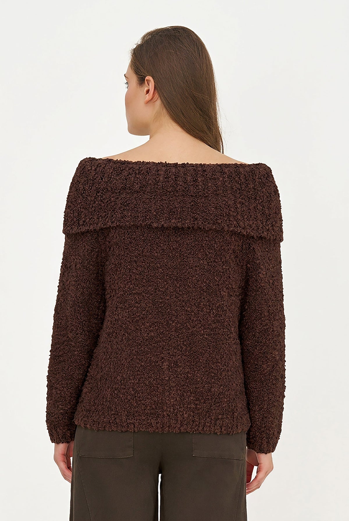 Women's Knit Off-Shoulder Sweater, Foldover Neckline & Long Sleeves