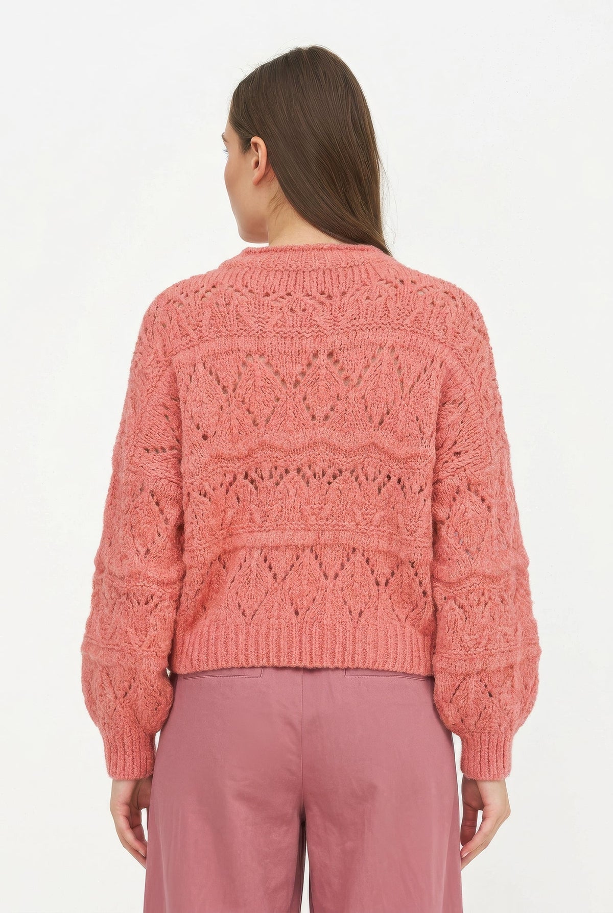 Women's Open-Crochet Knit Crew-Neck Sweater, with Long Sleeves
