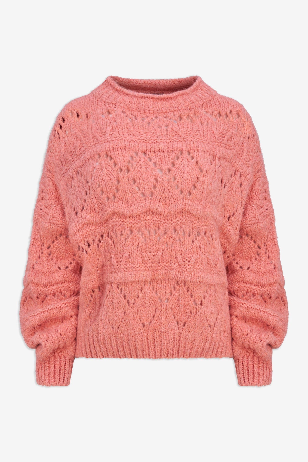 Women's Open-Crochet Knit Crew-Neck Sweater, with Long Sleeves
