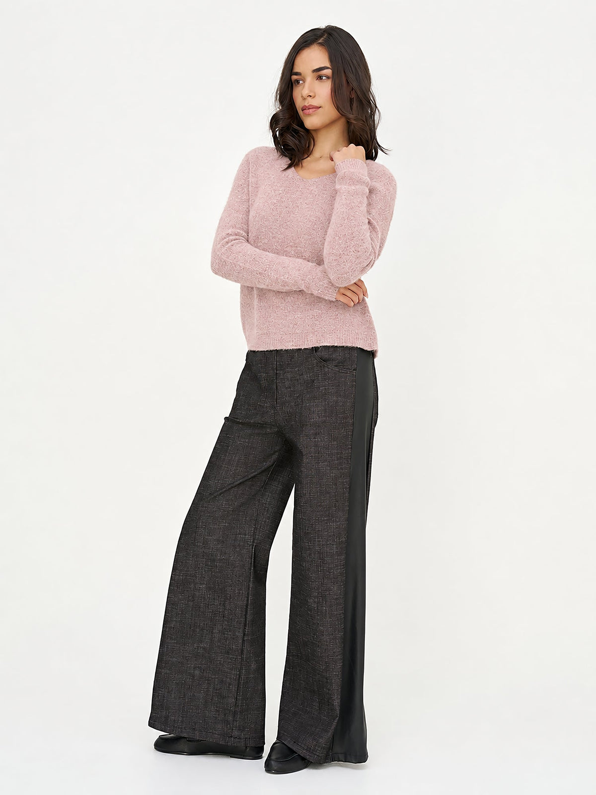 Women's Soft Brushed-Knit V-Neck Sweater with Long Sleeves