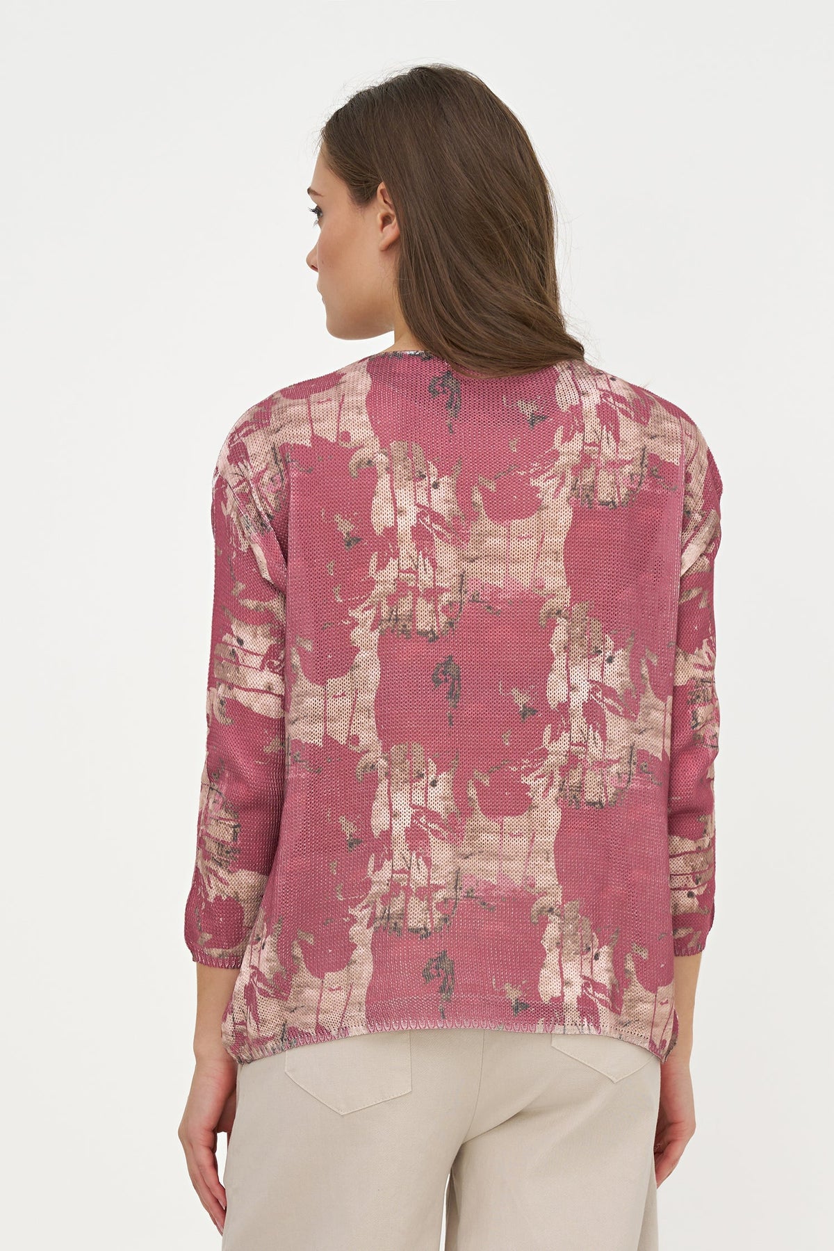 Women's Knit Printed Boat-Neck Sweater with Long Sleeves