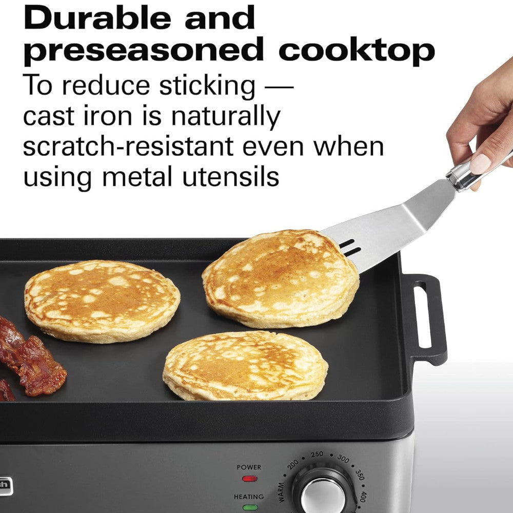 HAMILTON BEACH PROFESSIONAL 38560 Iron Indoor Electric Grill & Griddle - Refurbished with Home Essentials warranty