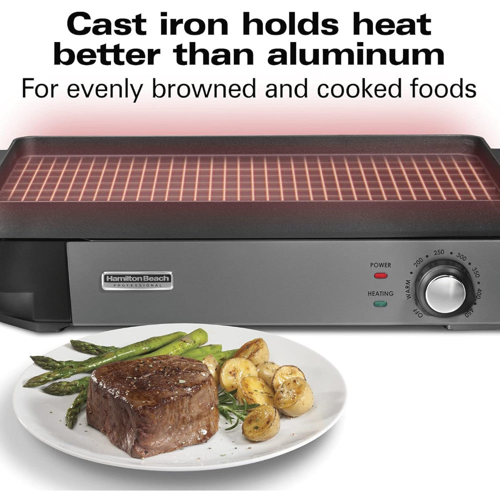 HAMILTON BEACH PROFESSIONAL 38560 Iron Indoor Electric Grill & Griddle - Refurbished with Home Essentials warranty