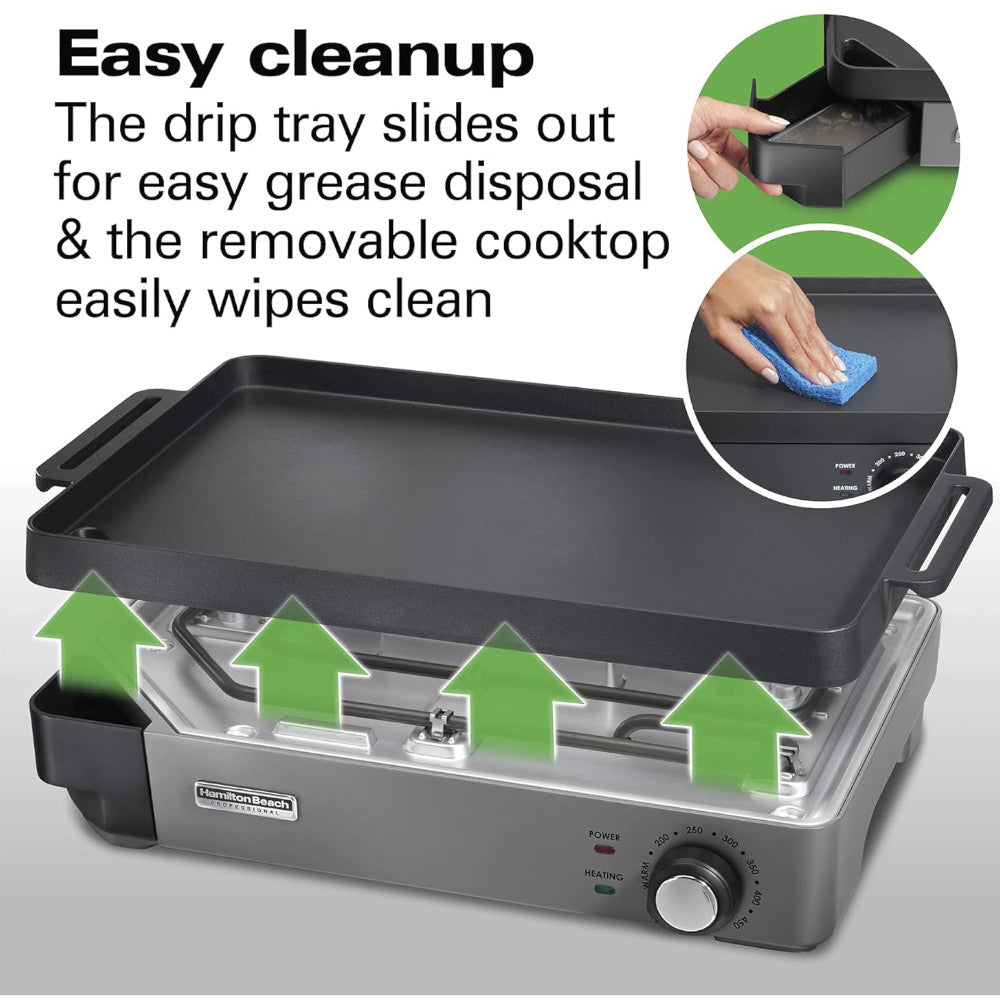 HAMILTON BEACH PROFESSIONAL 38560 Iron Indoor Electric Grill & Griddle - Refurbished with Home Essentials warranty