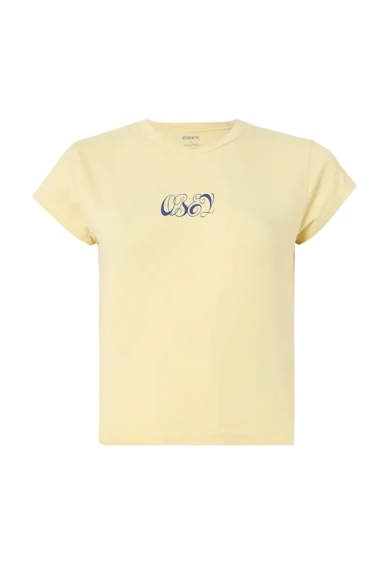 Obey 'Swirly Script' Cropped Tee - Pale Banana