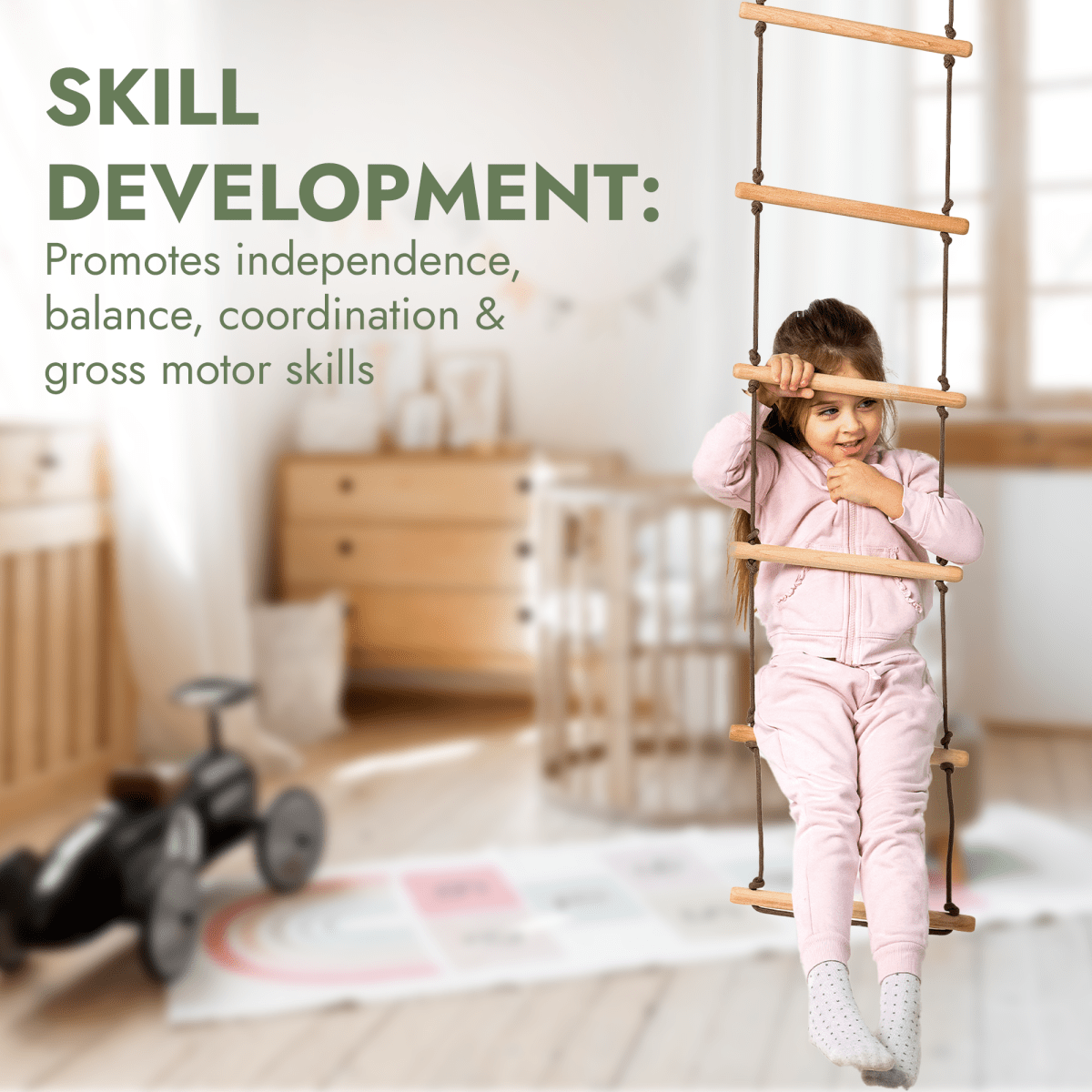 3in1 Swings Set: Rope Ladder + Gymnastic Rings + Disc Rope Swing