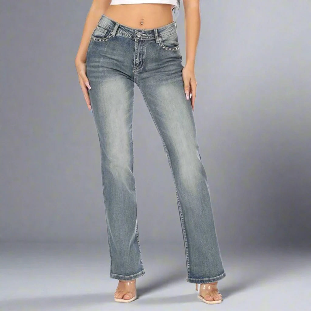 Platinum Plush Women's Rhinestone Motorcycle Bootcut Jeans