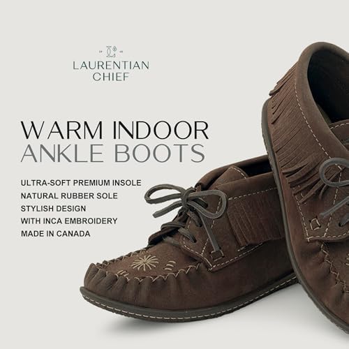 Women's Leather Moccasin Ankle Boots – Handcrafted in Canada, Inca Embroidery, Rubber Sole