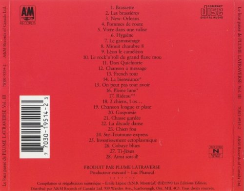 PLUME LATRAVERSE / Le Lour Passé De Plume Latraverse Vol. III - 1990 - CD (Used)