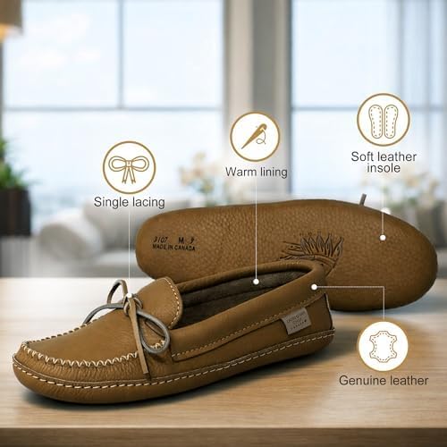 Men's Leather House Moccasins – Handcrafted in Canada, Cowhide Leather, Classic Design