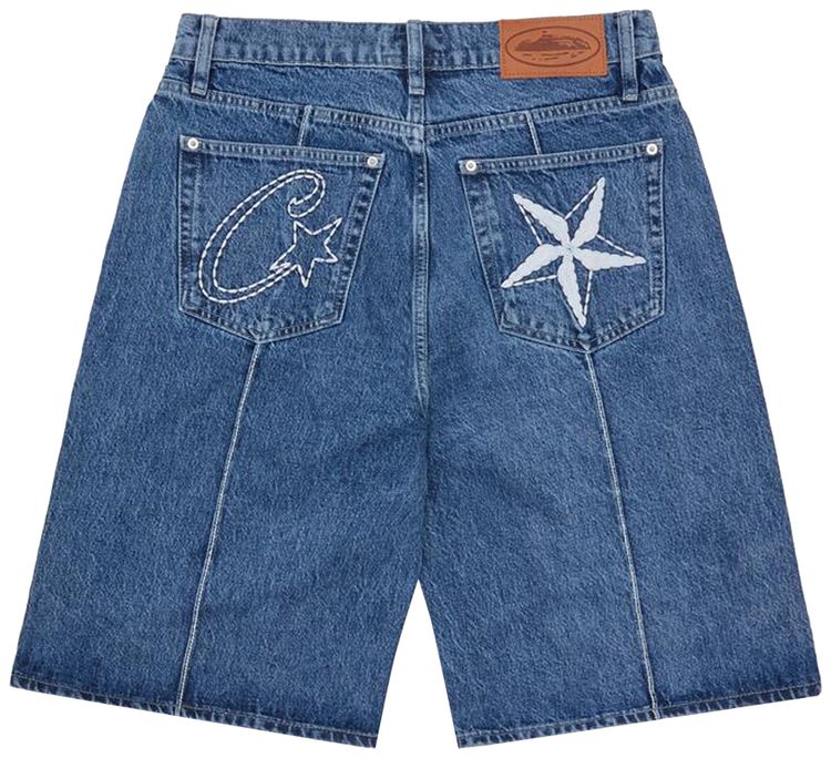 Corteiz 'C-Star' Denim Baggy Shorts - Faded Blue