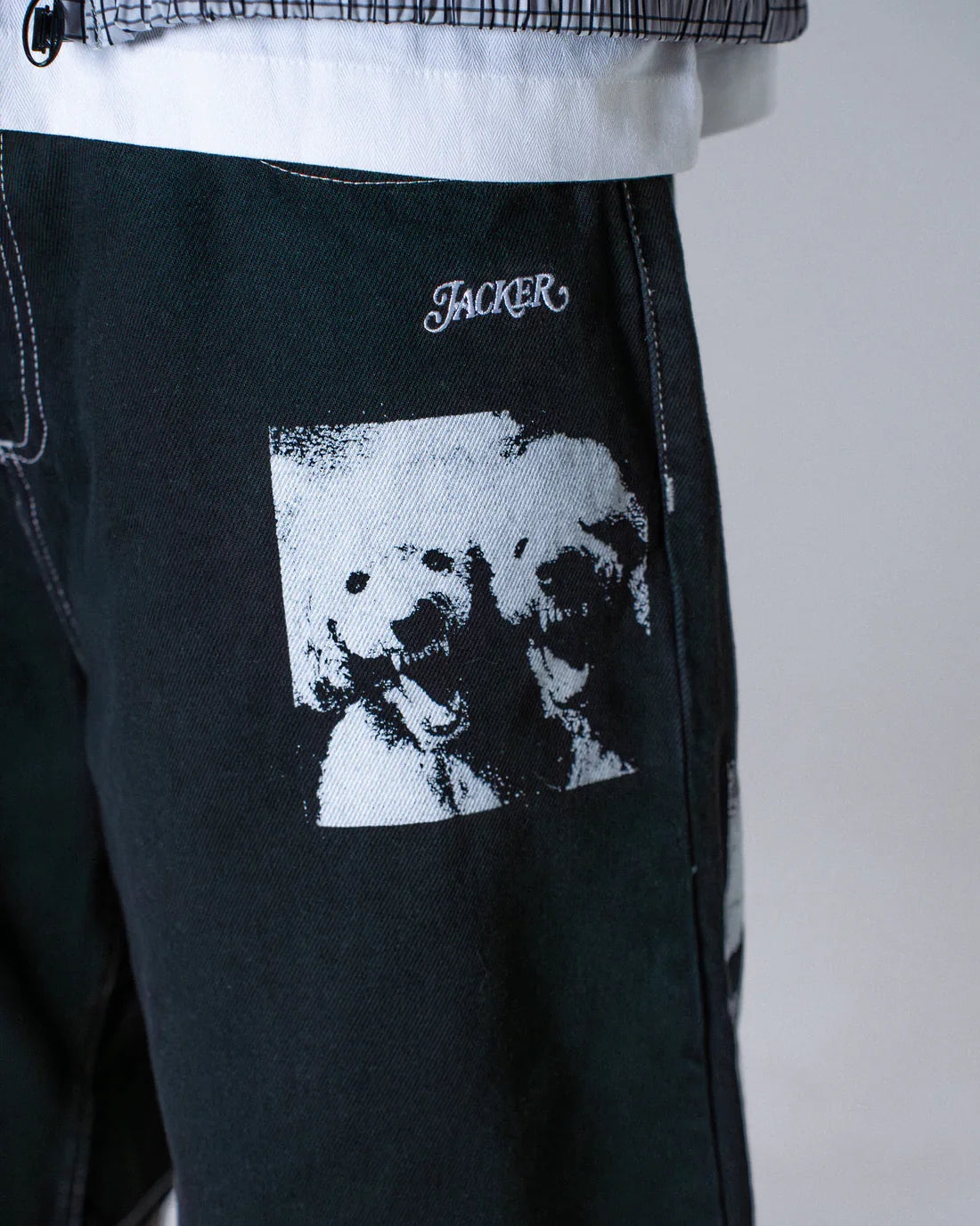 Jacker 'Poodle Pals' Denim Baggy Shorts - Black