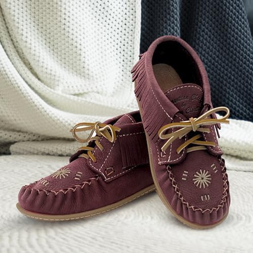 Women's Leather Moccasin Ankle Boots – Handcrafted in Canada, Inca Embroidery, Rubber Sole