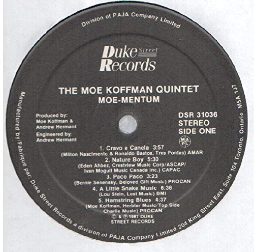 Moe Koffman Quintet: Moe-Mentum LP VG+/NM Canada Duke Street Records DSR 31036
