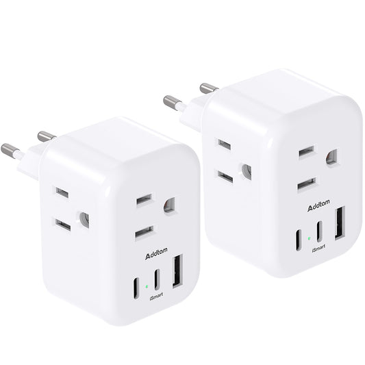 [2 Pack] European Travel Plug Adapter, International Power Plug Adapter with 3 Outlets 3 USB Charging Ports(2 USB C), Travel Essentials to Italy,Greece,Israel,France, Spain (Type C) 🍁 All In One Marketplace Canada