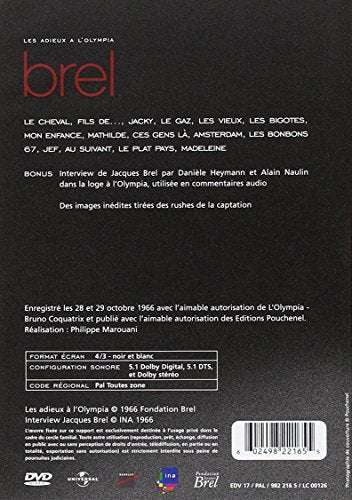 Jacques Brel / Adieux a l'Olympia, Vol. 1 - DVD