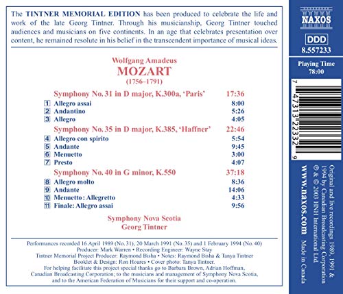 Tintner Memorial Edition Vol. 1 - Mozart Symphonies Nos. 31, 35 & 40