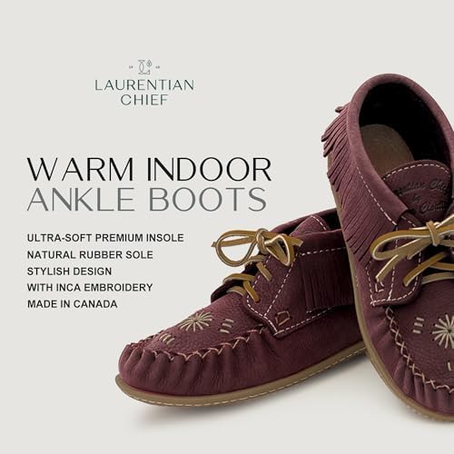 Women's Leather Moccasin Ankle Boots – Handcrafted in Canada, Inca Embroidery, Rubber Sole