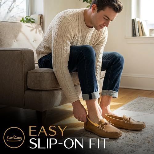 Men's Leather House Moccasins – Handcrafted in Canada, Cowhide Leather, Classic Design