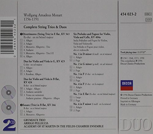MOZART;WOLFGANG AMAD - COMP STR TRIOS/DUOS