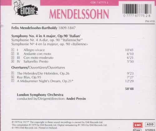 Mendelssohn: Symphony No 4, Ov