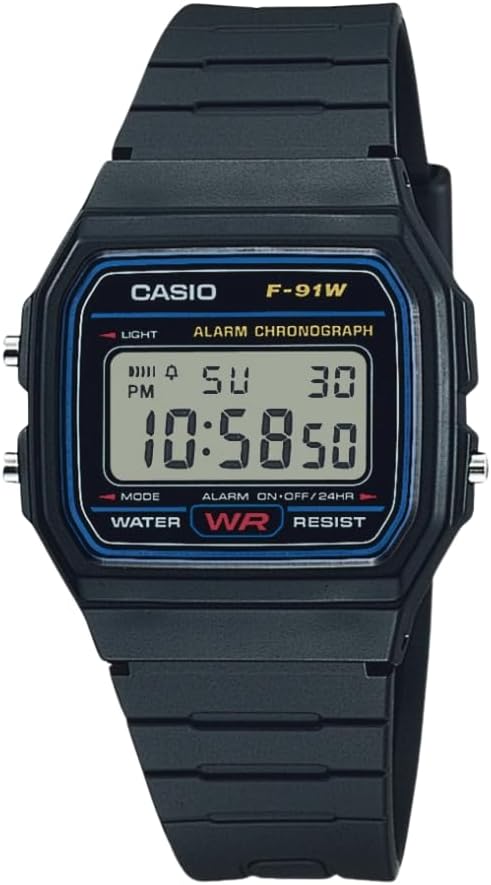 Casio F91W Digital Watch – Water Resistant, LED Light, 7-Year Battery