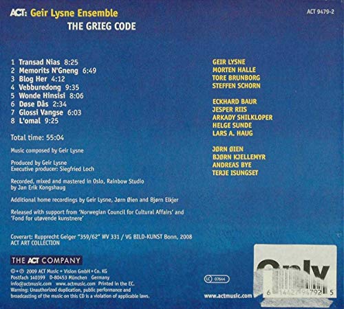 Lysne Geir (B.1965): 'The Grieg Code'. (Geir Lysne Jazz Orchestra. Total Time: 55'04')