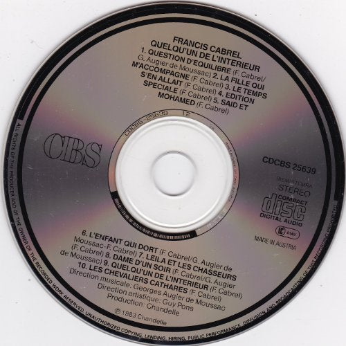 Francis Cabrel / Quelqu'un De L'Intérieur - CD (Used)