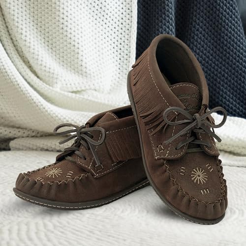 Women's Leather Moccasin Ankle Boots – Handcrafted in Canada, Inca Embroidery, Rubber Sole