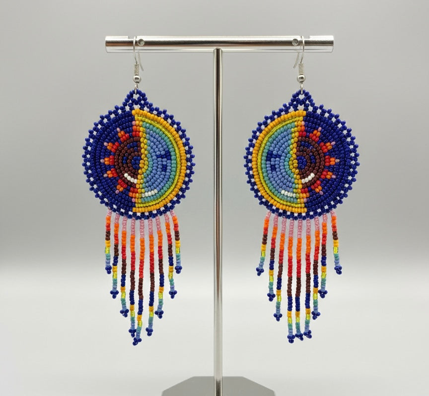 Blue Sun & Moon Beaded Fringe