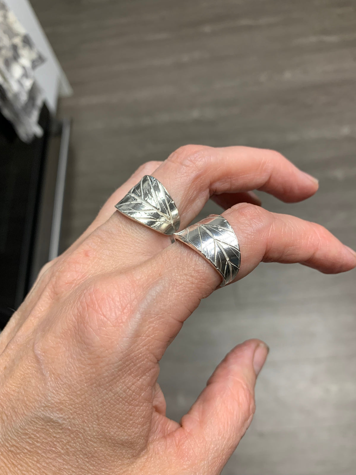 Blueberry Leaf Wraparound Ring — Handmade Sterling Silver & Gold — Unique Leaf Design
