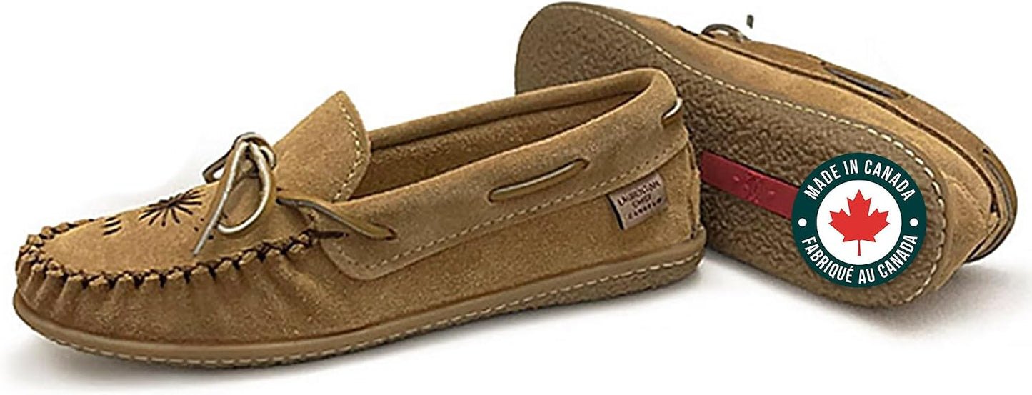 Women's Leather Moccasin Loafers – Handcrafted in Canada, Inca Embroidery, Indoor & Outdoor