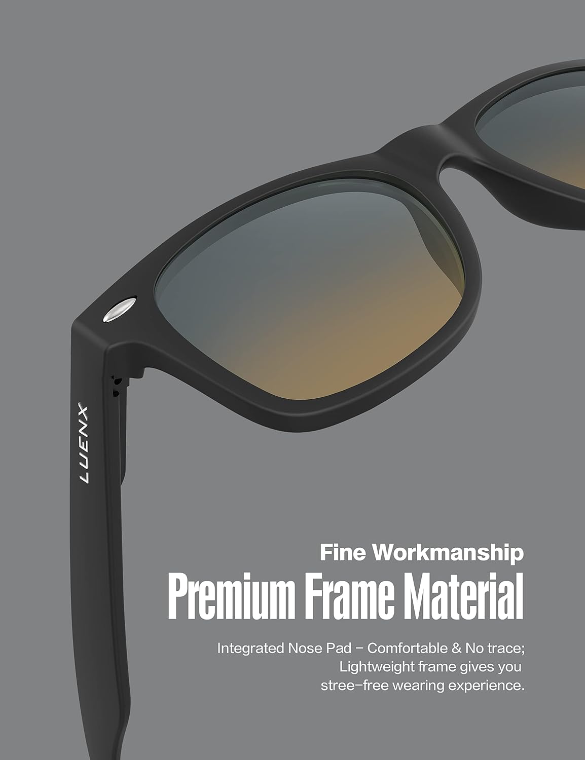 LUENX Polarized Sunglasses – UV400, Square Frame, Anti-Slip, Men & Women