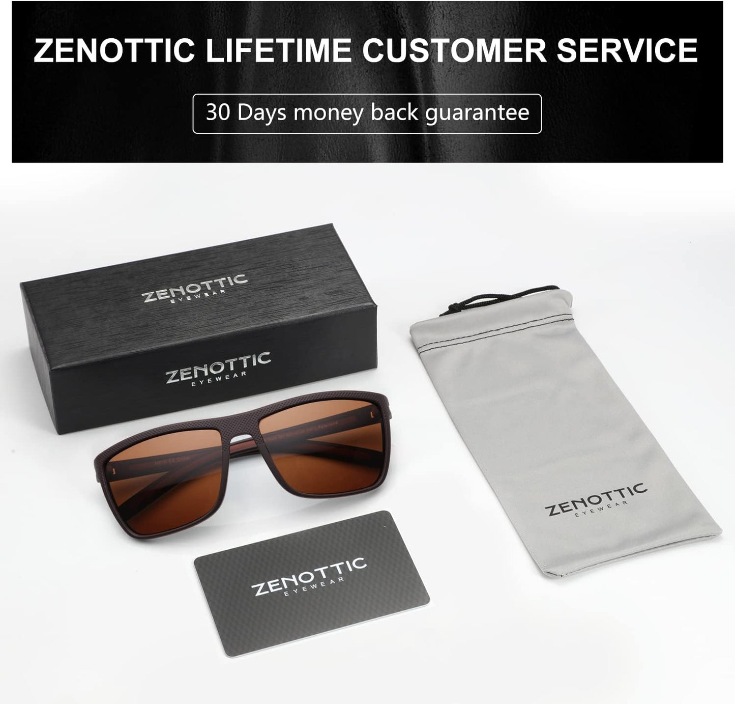 ZENOTTIC Polarized Sunglasses for Men – Lightweight TR90 Frame, UV400, Square