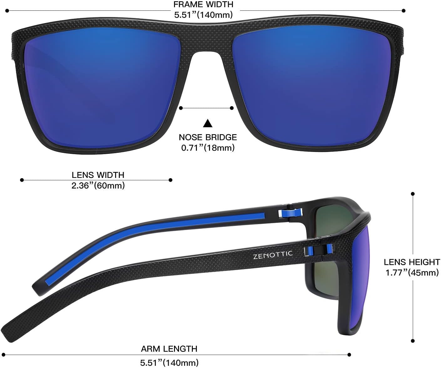 ZENOTTIC Polarized Sunglasses for Men – Lightweight TR90 Frame, UV400, Square