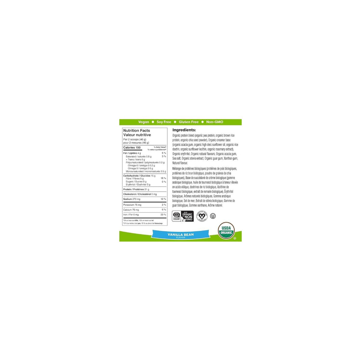 Orgain Organic Plant Based Canadian Protein Powder, Vanilla Bean - Vegan, Lactose Free, Gluten Free, Dairy Free, No Sugar Added, Soy Free, Kosher, Non-GMO, 920 g (Pack of 1) 🍁 All In One Marketplace Canada