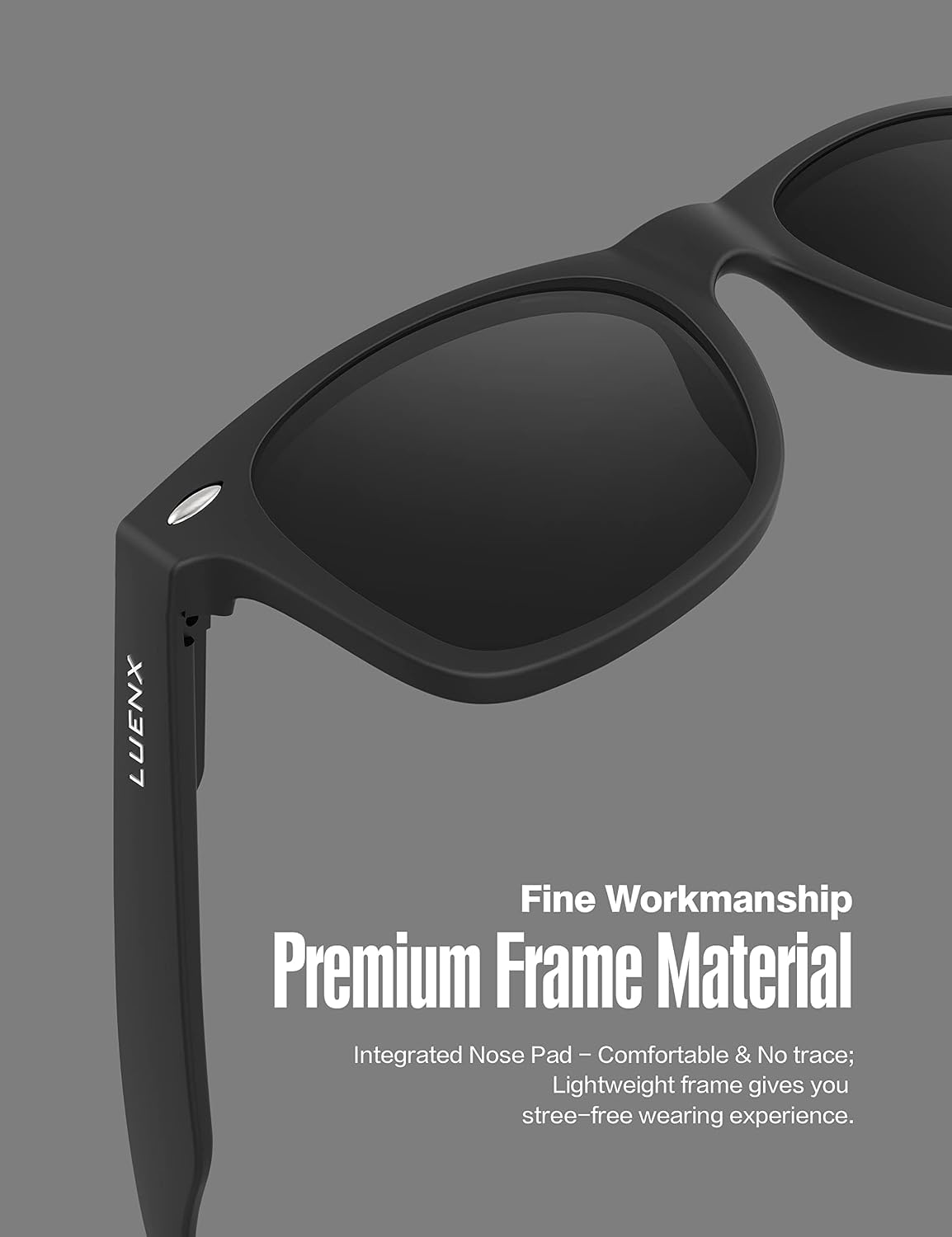 LUENX Polarized Sunglasses – UV400, Square Frame, Anti-Slip, Men & Women