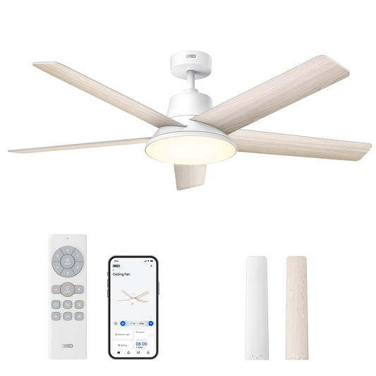 DREO Smart Ceiling Fan with Lights, 52 Inch, 12 Speeds & 3 Fan Modes, Stepless Color Tones, Dimmable LED Light, 12H Timer, Quiet DC Motor, Remote/APP/Alexa Control, White Ceiling Fans Indoor 🍁 All In One Marketplace Canada