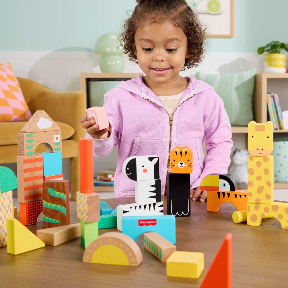 Fisher-Price Wood Toddler Toy Jungle Blocks, 50-Piece Wooden Animal Building Set for Preschool Pretend Play Kids Ages 2+ Years 🍁 All In One Marketplace Canada