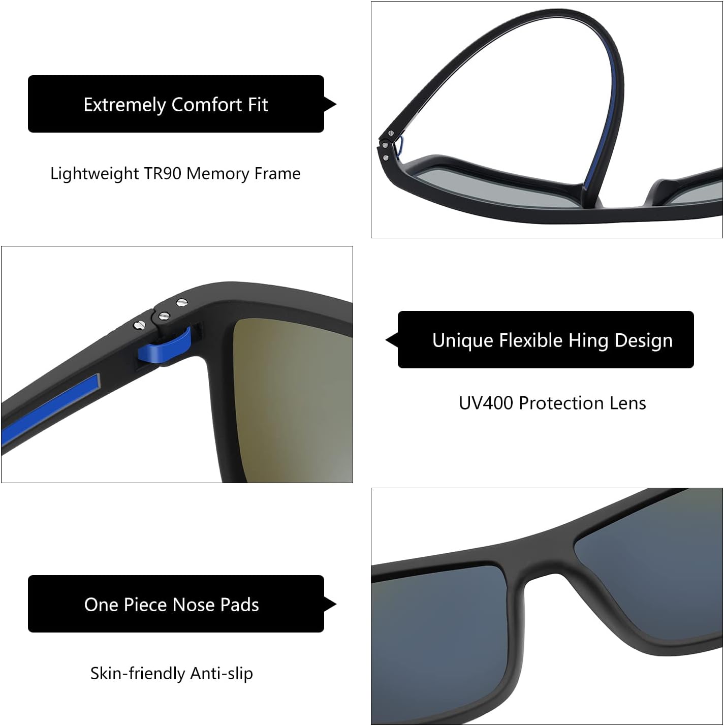 ZENOTTIC Polarized Sunglasses for Men – Lightweight TR90 Frame, UV400, Square