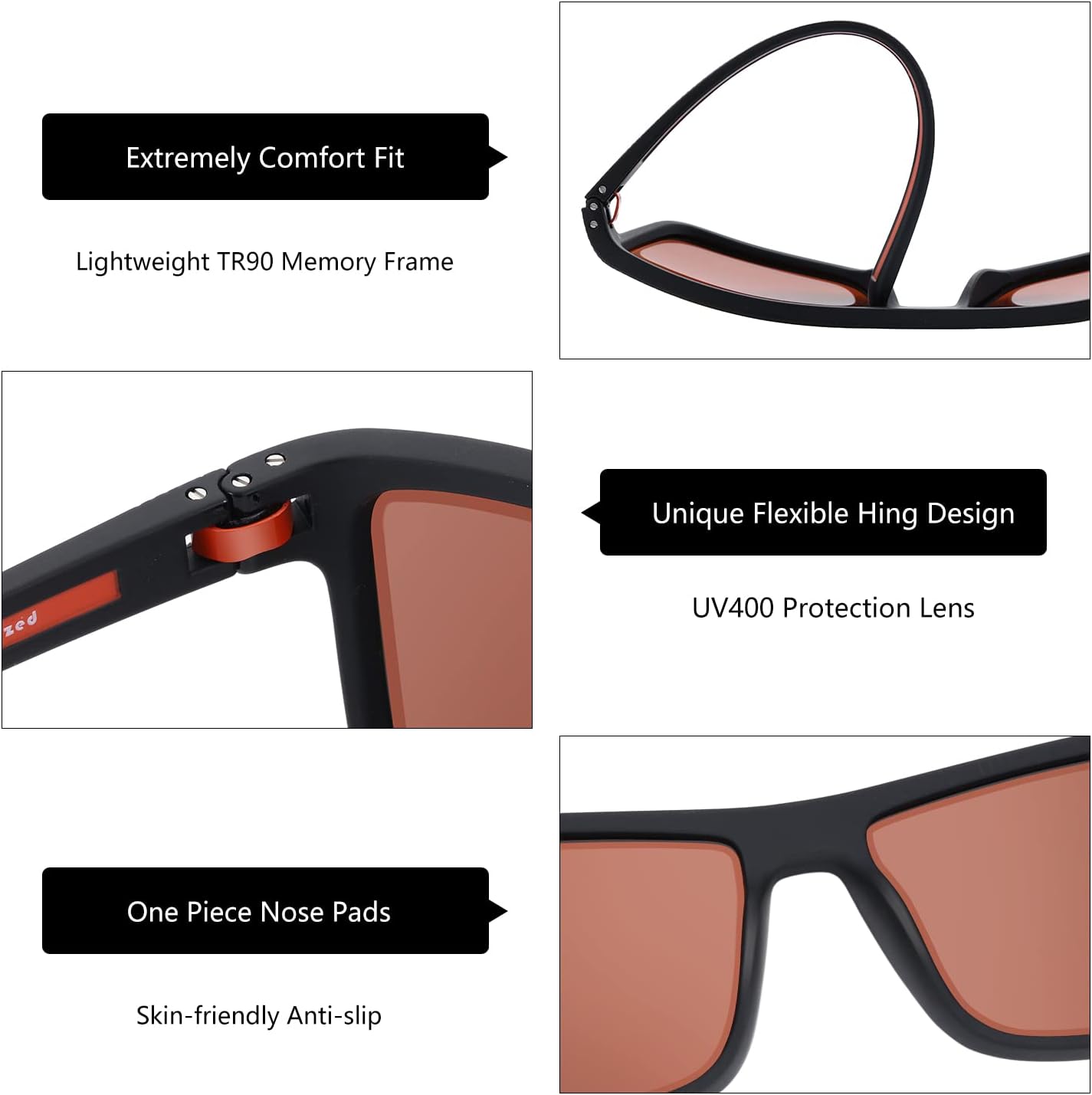 ZENOTTIC Polarized Sunglasses for Men – Lightweight TR90 Frame, UV400, Square