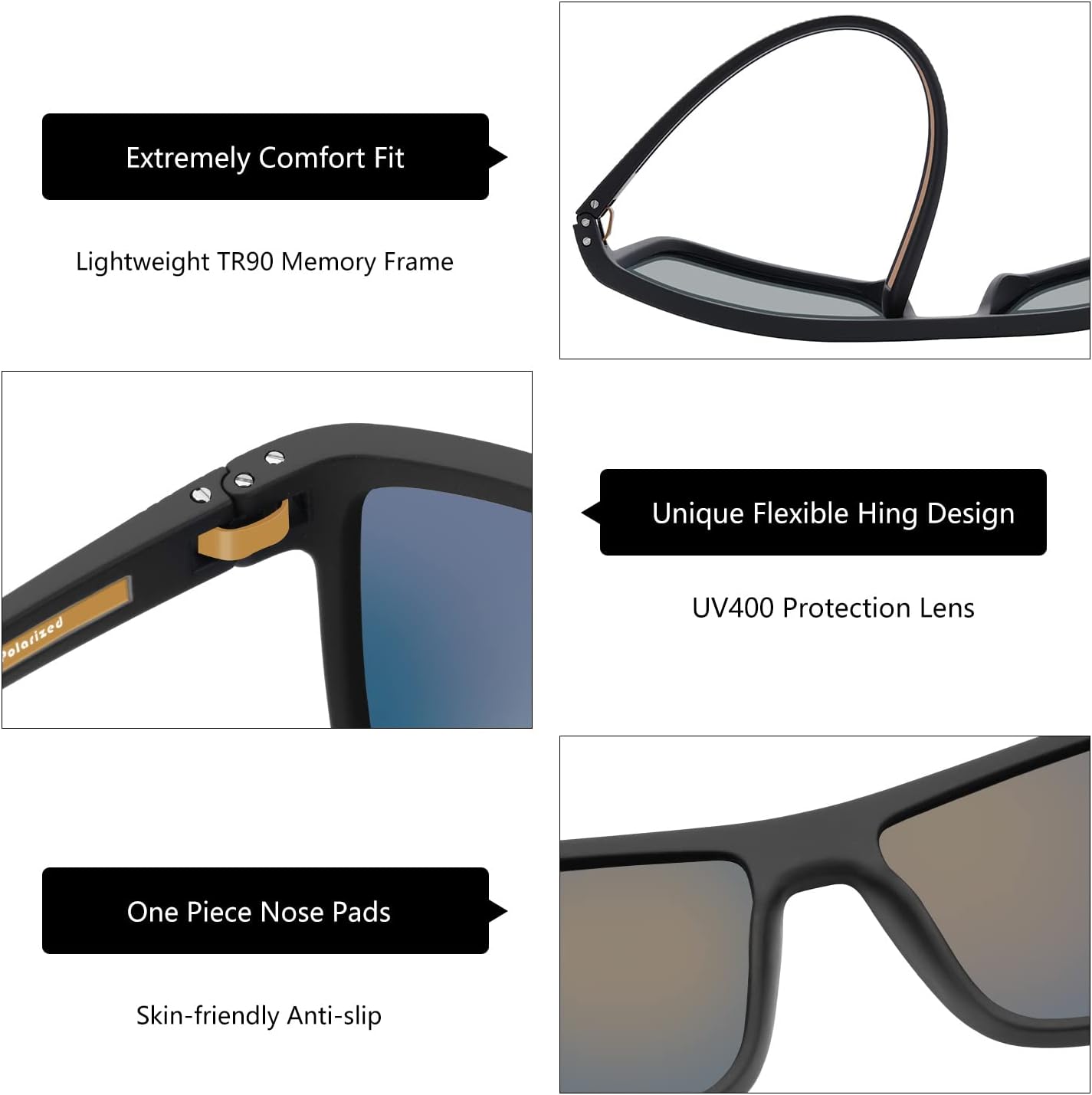 ZENOTTIC Polarized Sunglasses for Men – Lightweight TR90 Frame, UV400, Square
