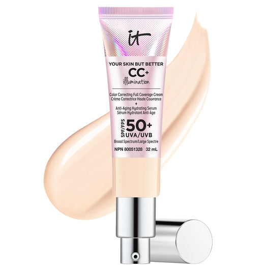 IT Cosmetics Your Skin But Better CC+ Cream Illumination, Fair Light (W) - Color Correcting Cream, Full-Coverage Foundation, Anti-Aging Serum & SPF 50+ Sunscreen - Radiant Finish - 1.08 fl oz 🍁 All In One Marketplace Canada