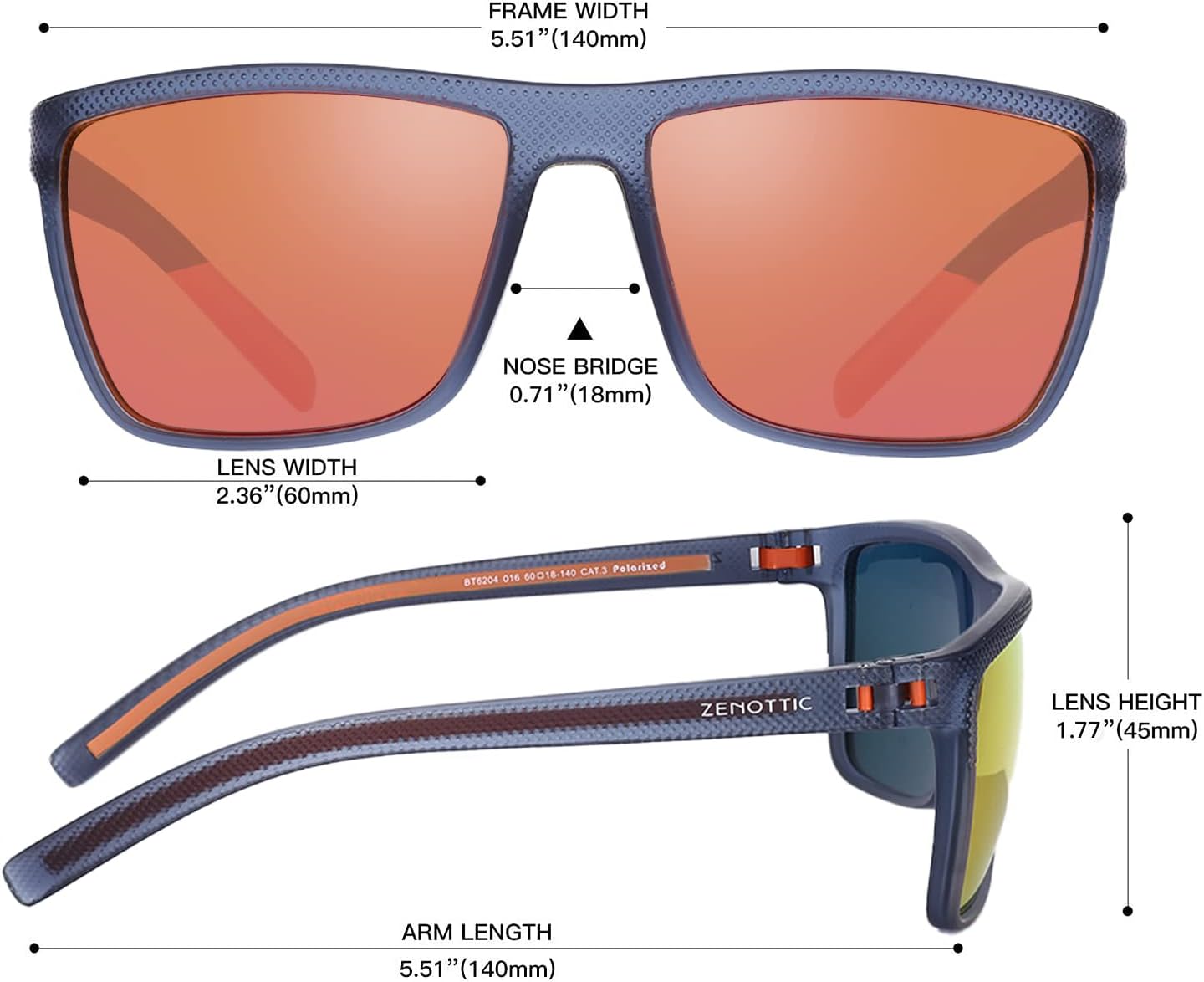ZENOTTIC Polarized Sunglasses for Men – Lightweight TR90 Frame, UV400, Square