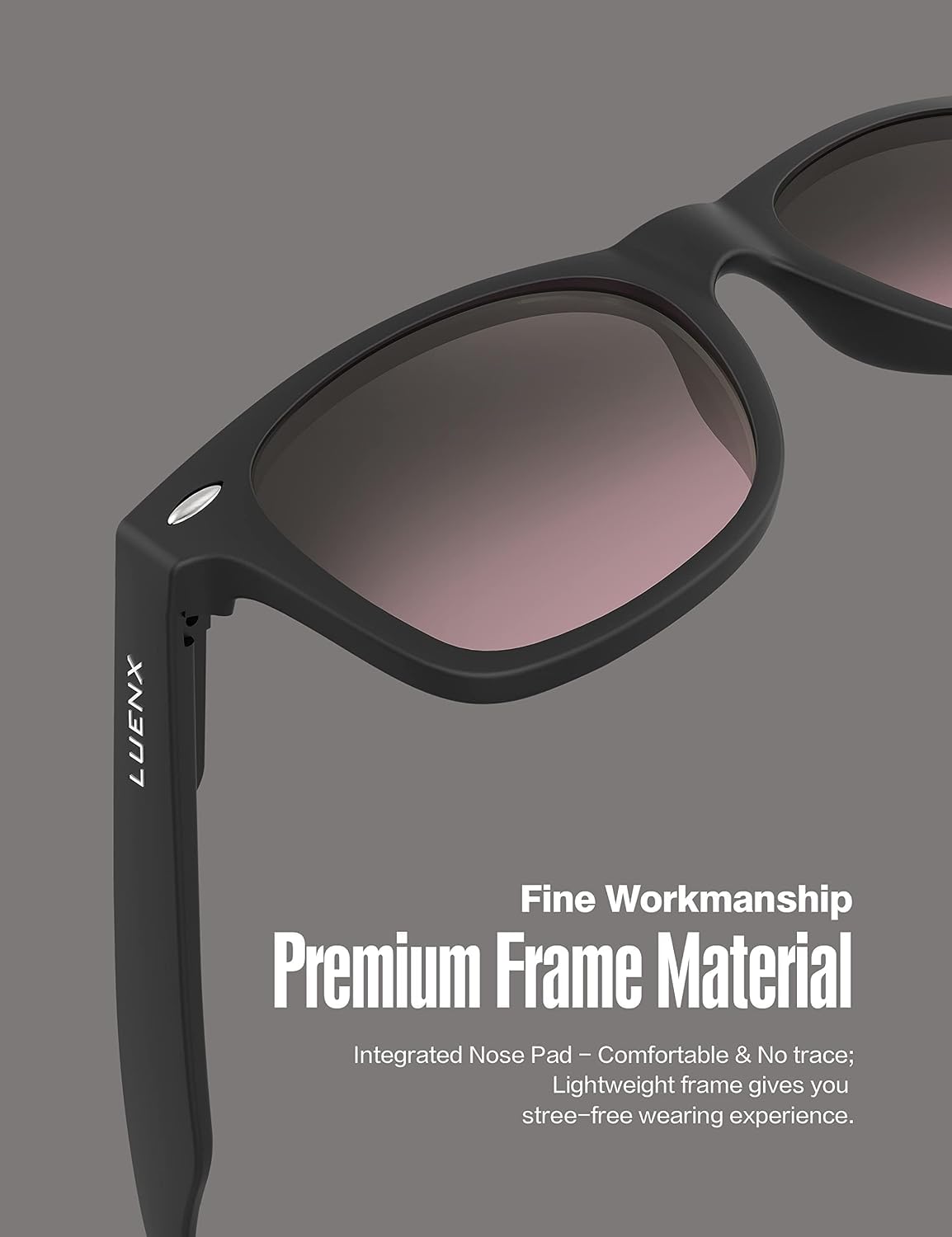 LUENX Polarized Sunglasses – UV400, Square Frame, Anti-Slip, Men & Women