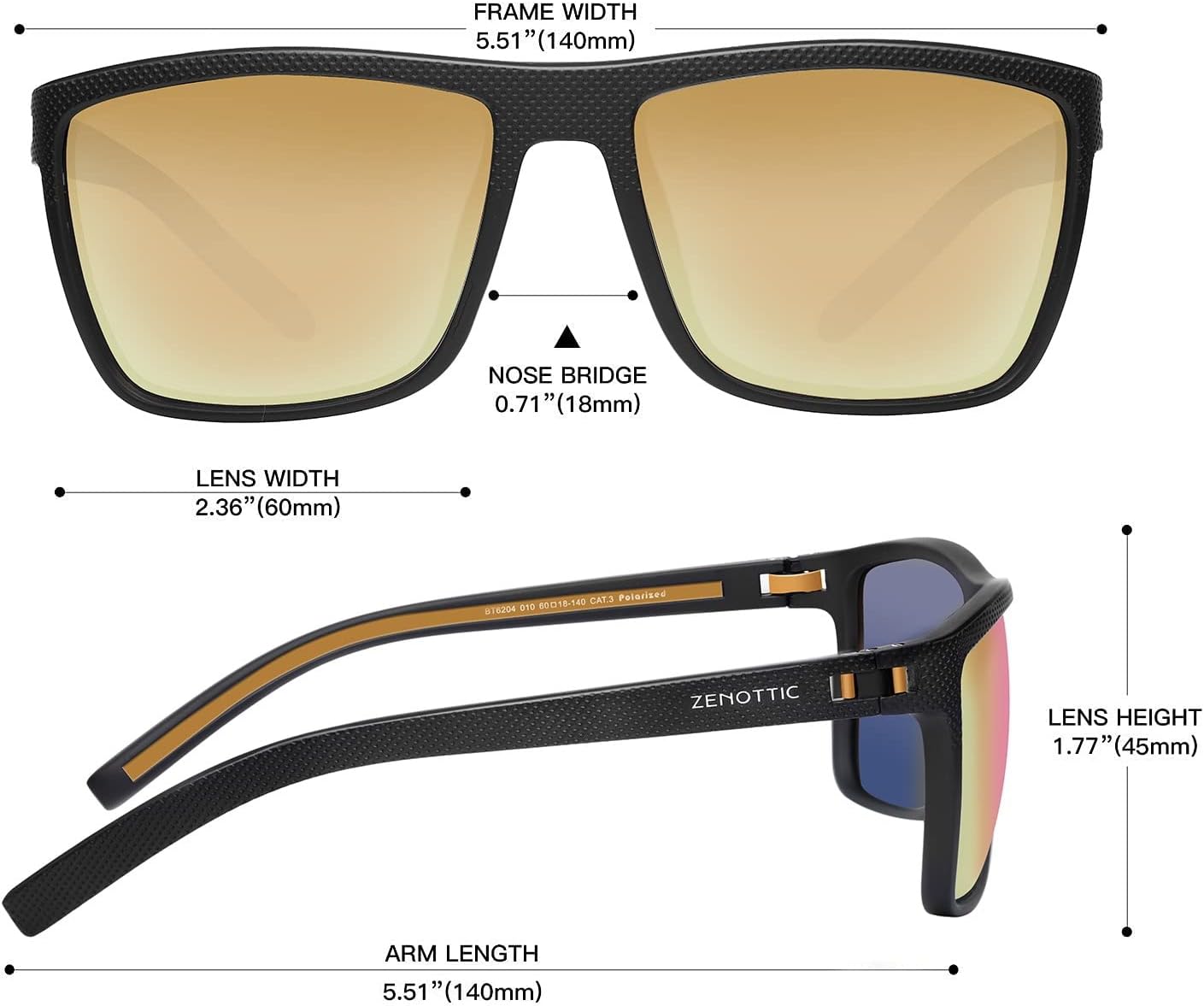 ZENOTTIC Polarized Sunglasses for Men – Lightweight TR90 Frame, UV400, Square
