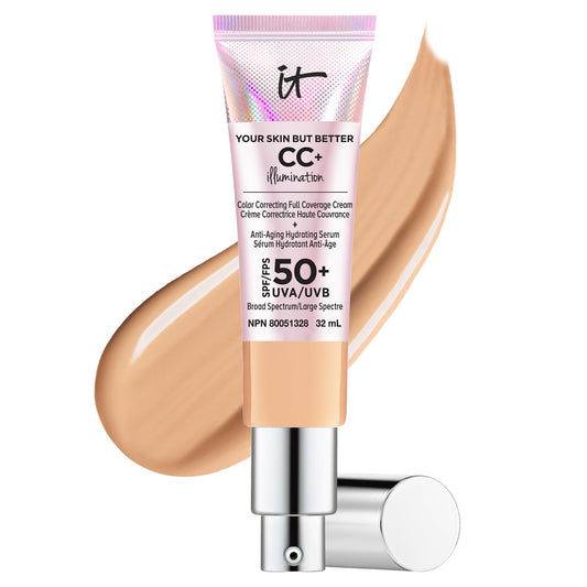 IT Cosmetics Your Skin But Better CC+ Cream Illumination, Natural Medium (W) - Color Correcting Cream, Full-Coverage Foundation, Anti-Aging Serum & SPF 50+ Sunscreen - Radiant Finish - 1.08 fl oz 🍁 All In One Marketplace Canada
